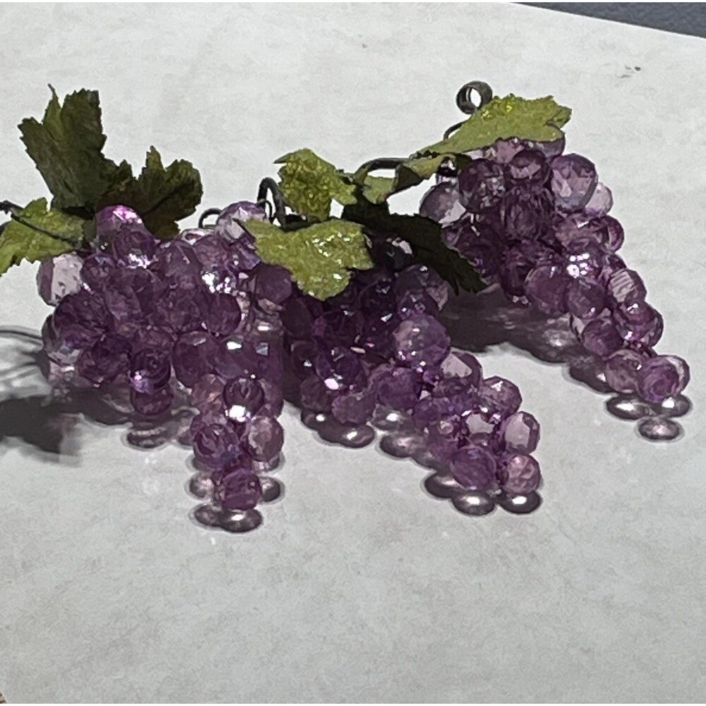 Vintage Faceted Purple Acrylic Grape Clusters Set of 3 Faux Fruit Wine Decor
